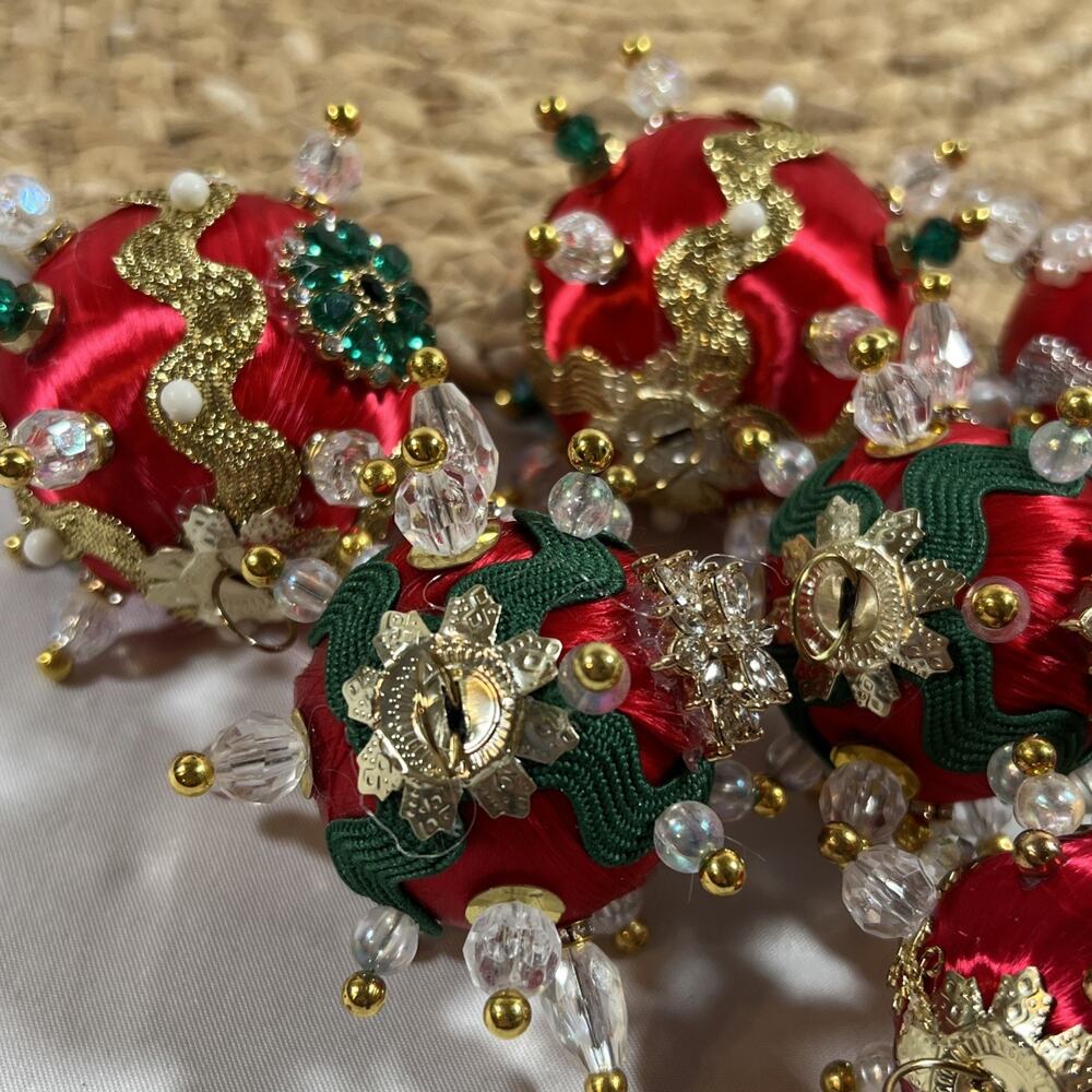 Lot 24 Small Glass & Push Pin Satin Ball Christmas Ornaments Vintage Handmade - Picture 8 of 15